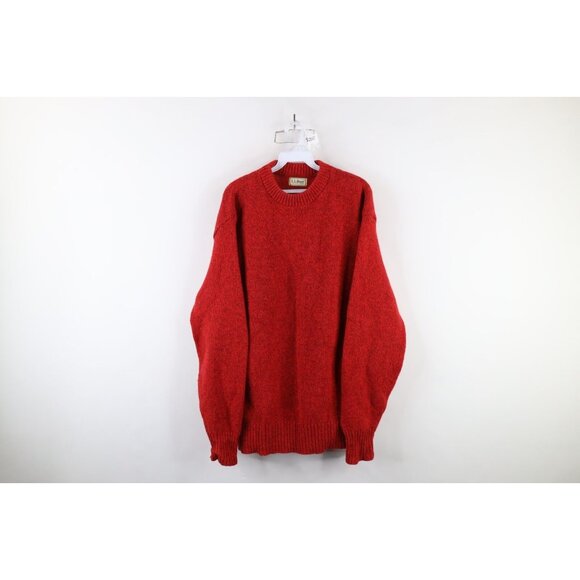Vtg 70s LL Bean Mens XL Blank Wool Blend Knit Crewneck Sweater Heather Red USA